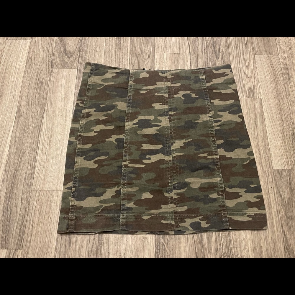 Free People Camo Mini Skirt in Olive, Brown and Tan